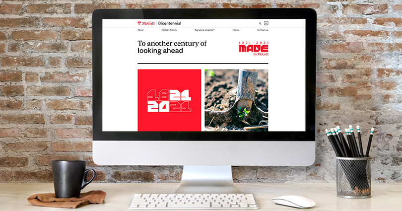 The McGill Bicentennial website on a computer