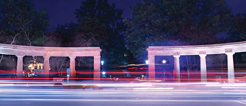 Roddick Gates at night, long exposure