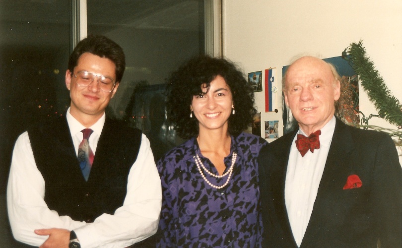 Professor William Tetley visiting Ester and Marko at their apartment on Atwater in Montreal, December 1991.