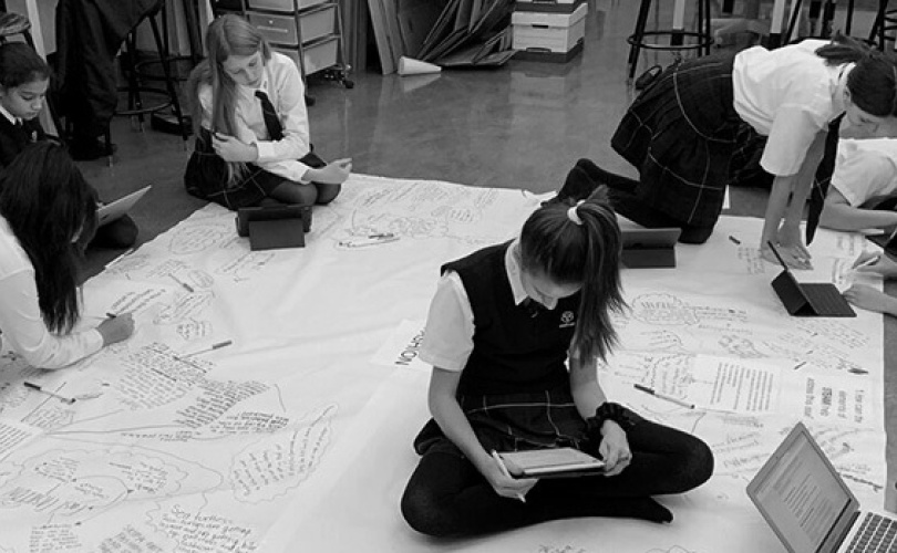 High school students doing a group project