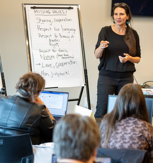 A woman standing in front of a whiteboard